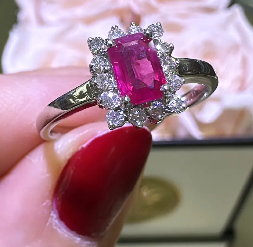 0.74ct tw Emerald-cut Shape Ruby and Diamond Ring