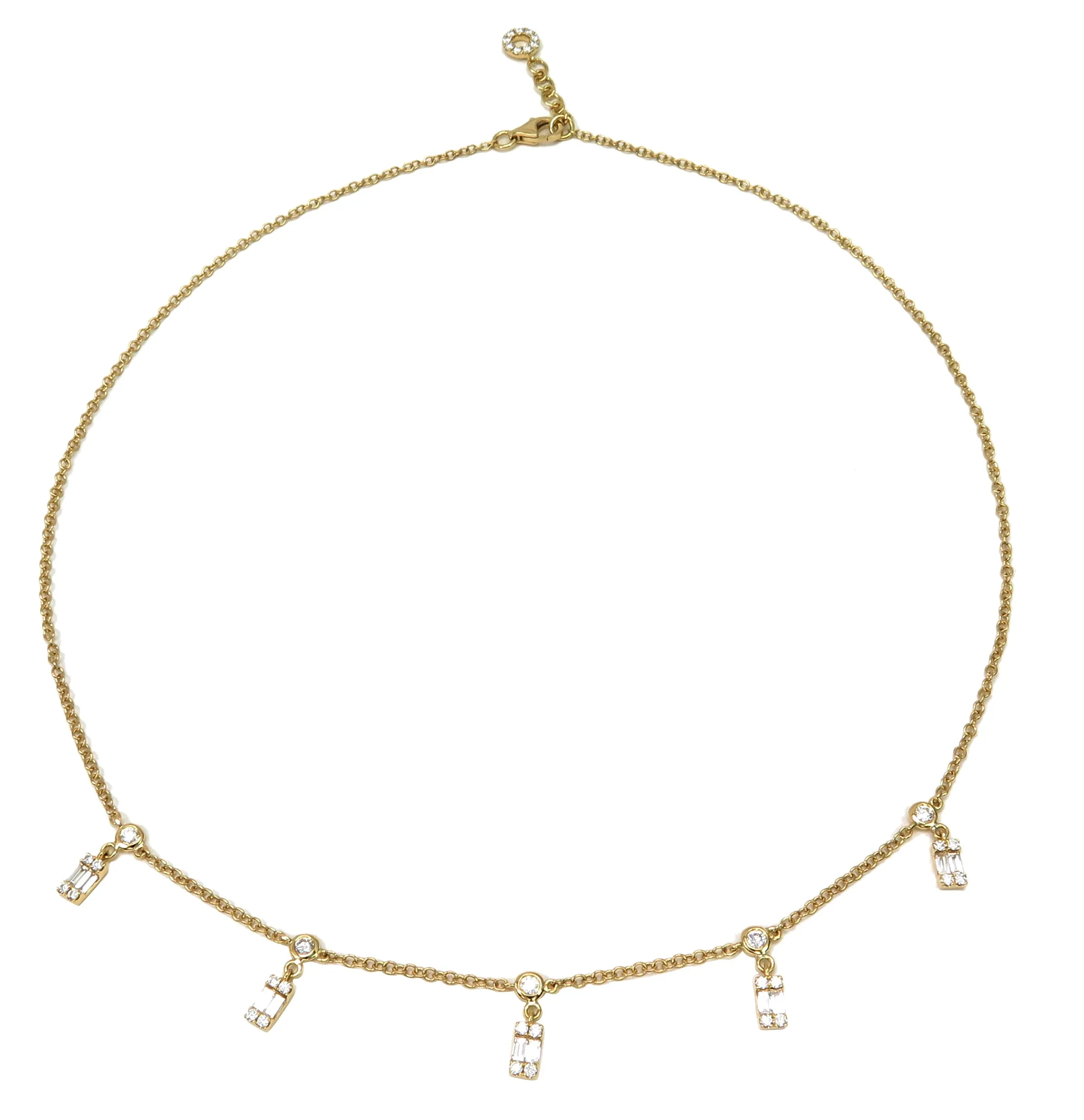 0.80ct tw Bezel set Dangling with Cluster Emerald-cuts Diamond By The Yard Necklace