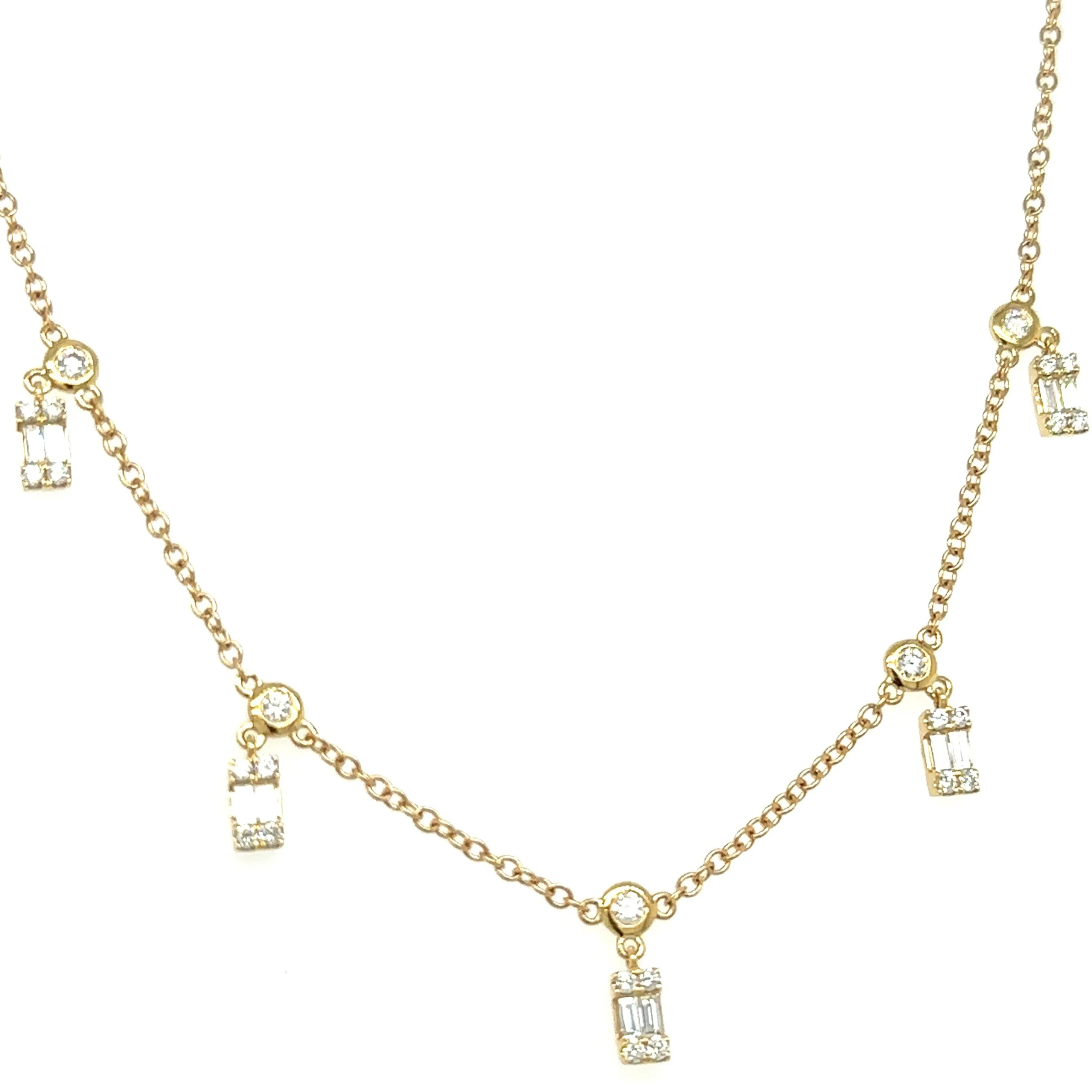 0.80ct tw Bezel set Dangling with Cluster Emerald-cuts Diamond By The Yard Necklace