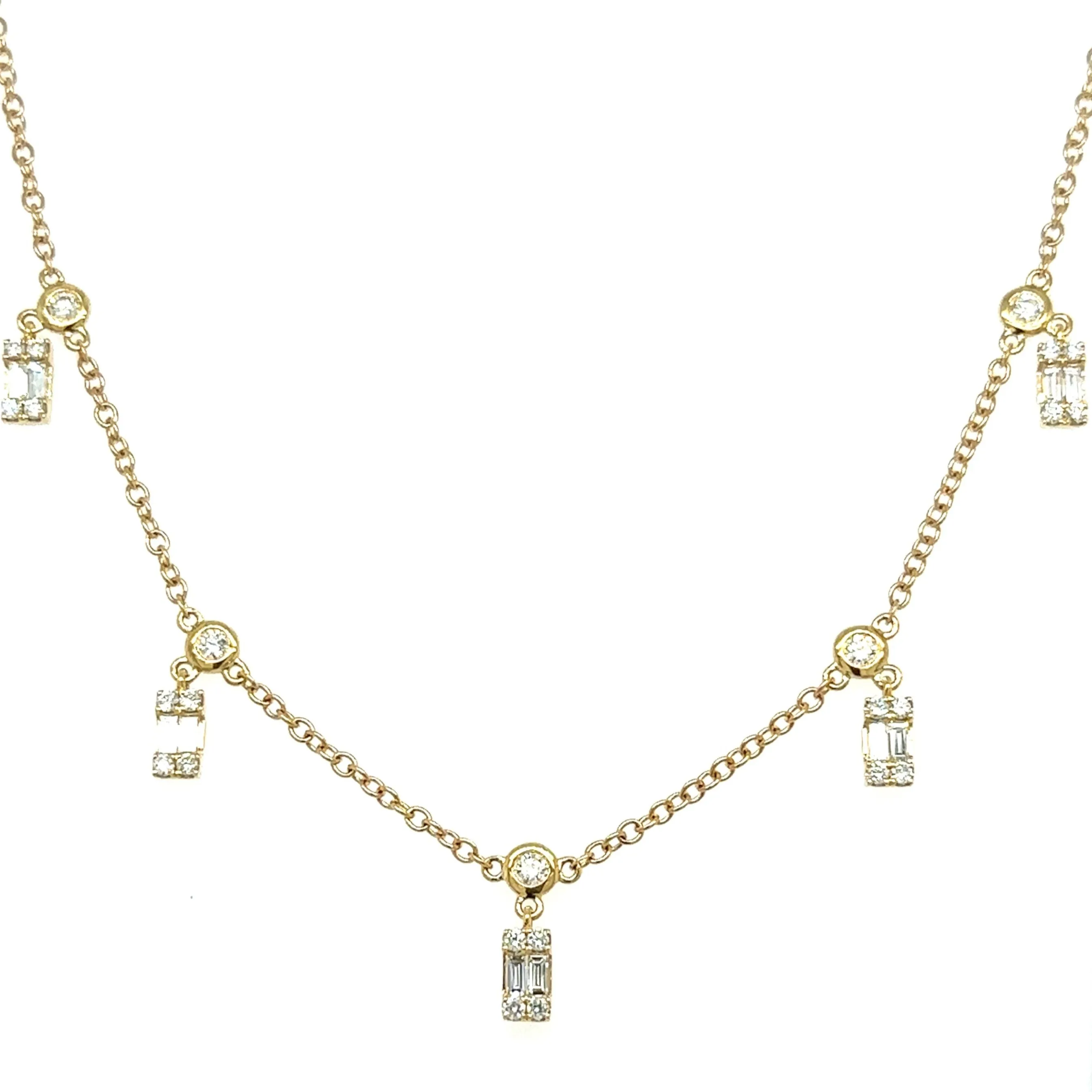 0.80ct tw Bezel set Dangling with Cluster Emerald-cuts Diamond By The Yard Necklace