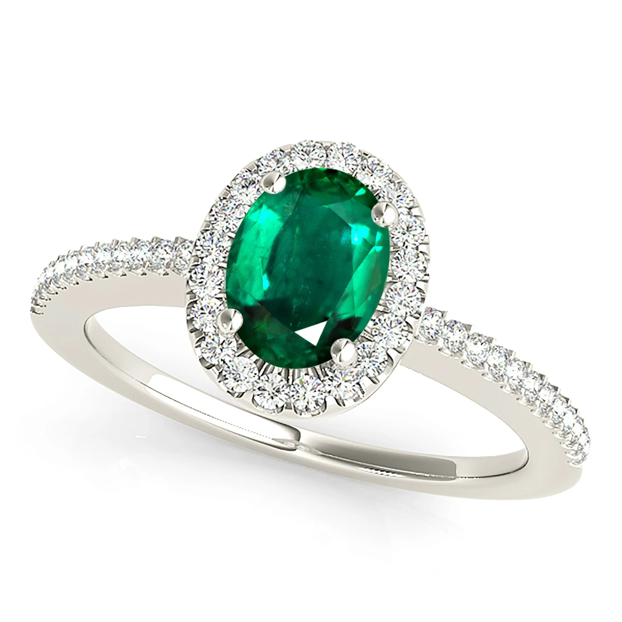 1.00 ct. Genuine Oval Emerald Ring With Halo and Diamond Thin Shank