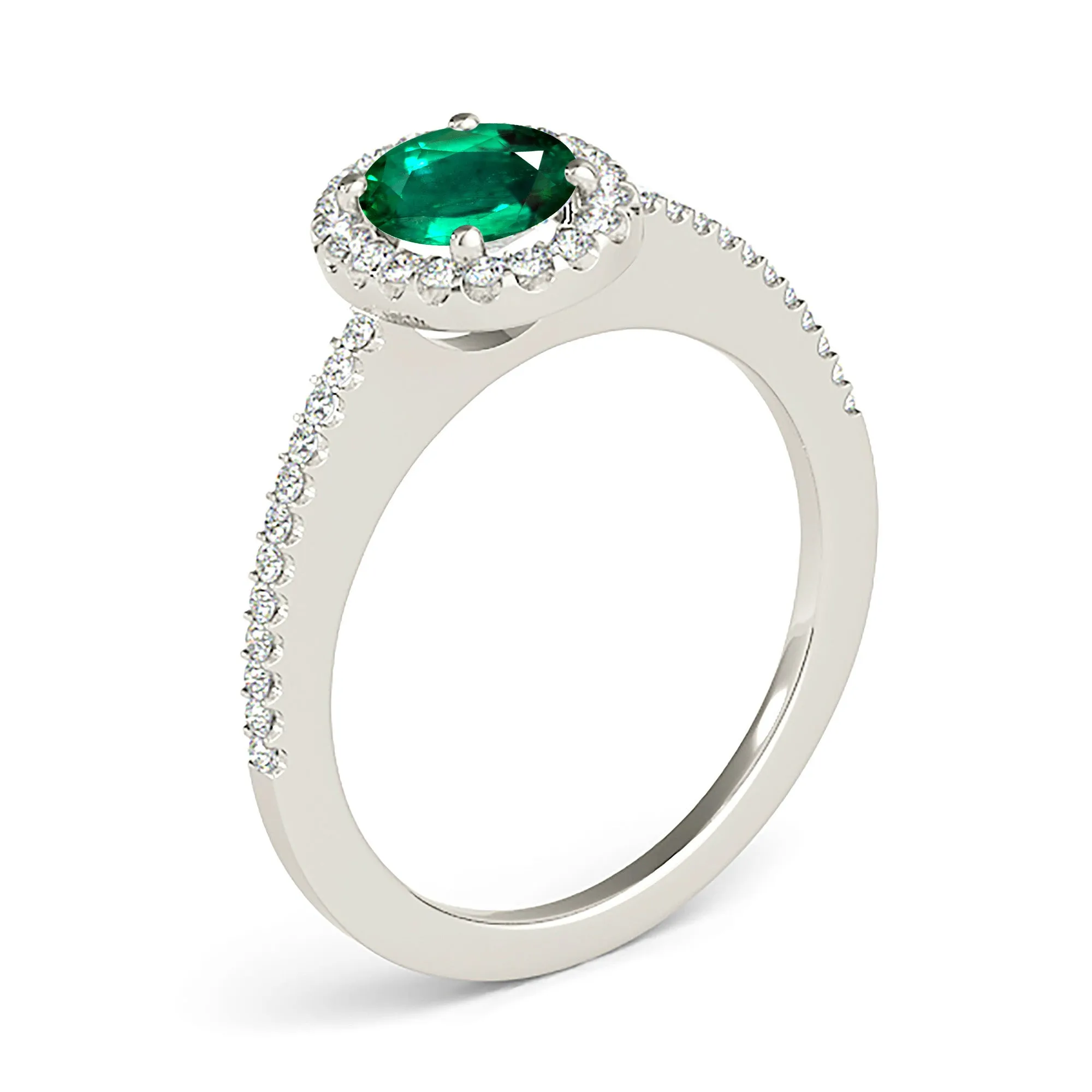 1.00 ct. Genuine Oval Emerald Ring With Halo and Diamond Thin Shank