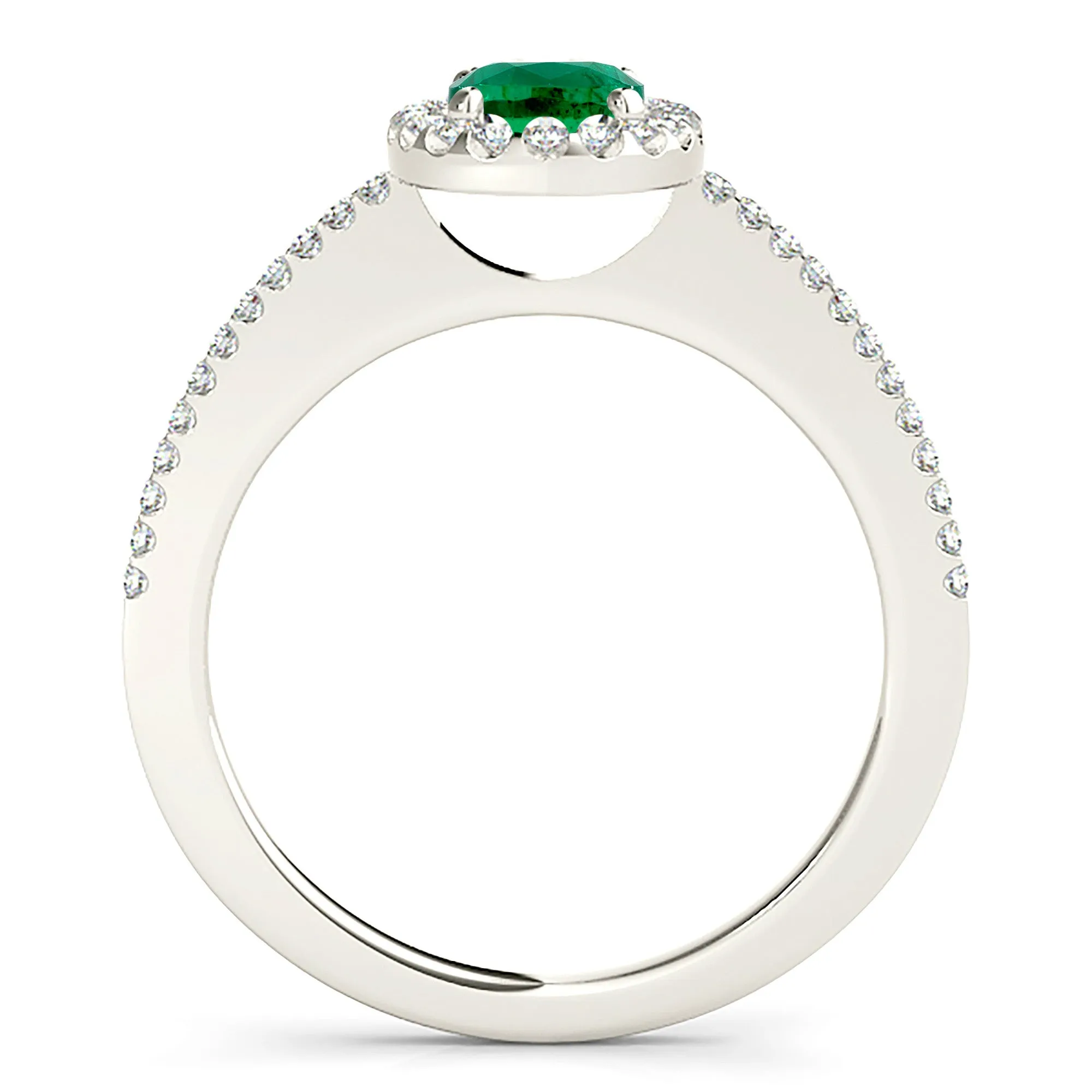 1.00 ct. Genuine Oval Emerald Ring With Halo and Diamond Thin Shank