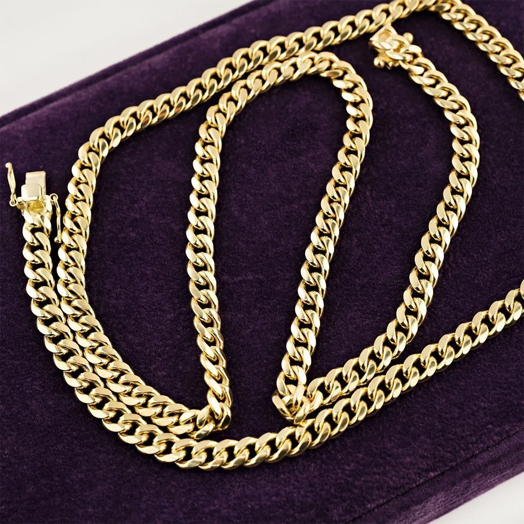 10k Yellow Gold Solid Cuban Link Chain 6 mm