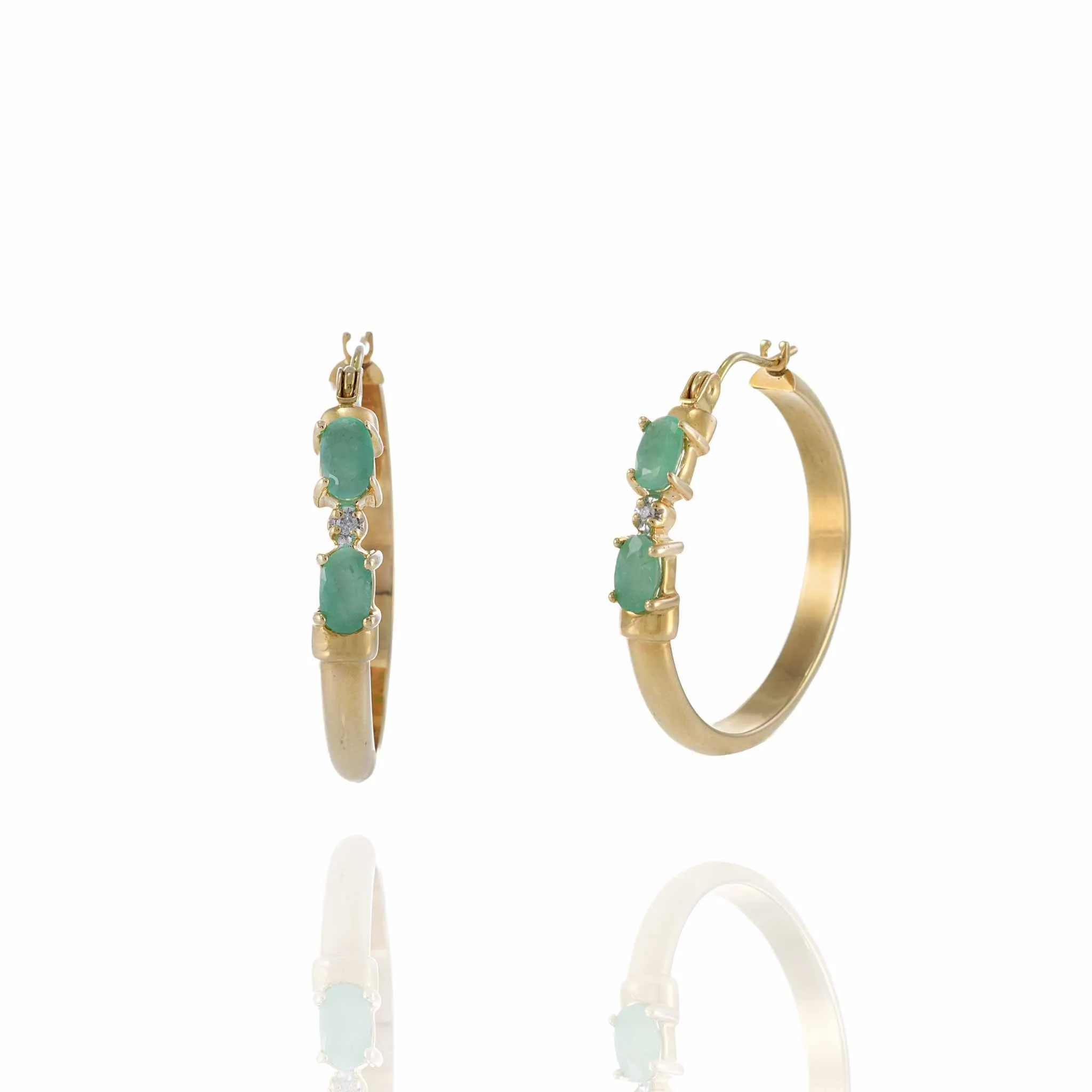 10KT Yellow Gold Emerald Hoop Earrings Emeralds