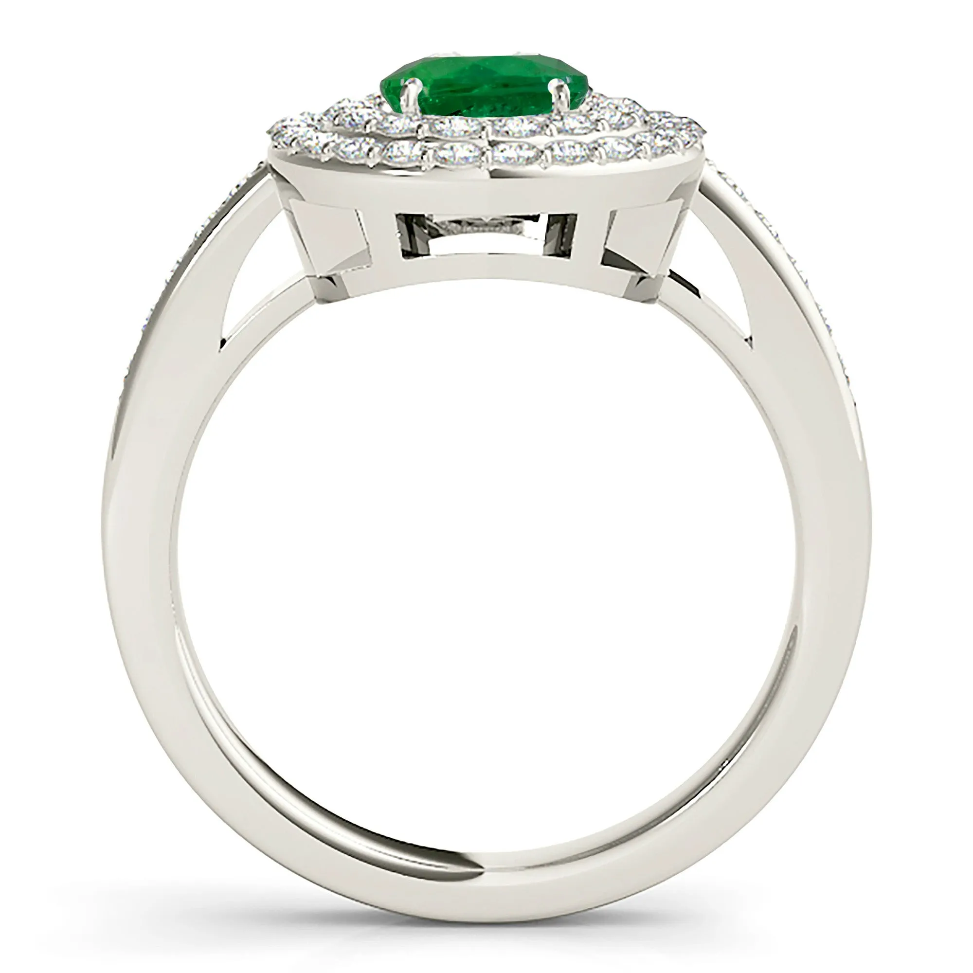 1.15 ct. Genuine Emerald Ring With Double Halo And Delicate Diamond Band