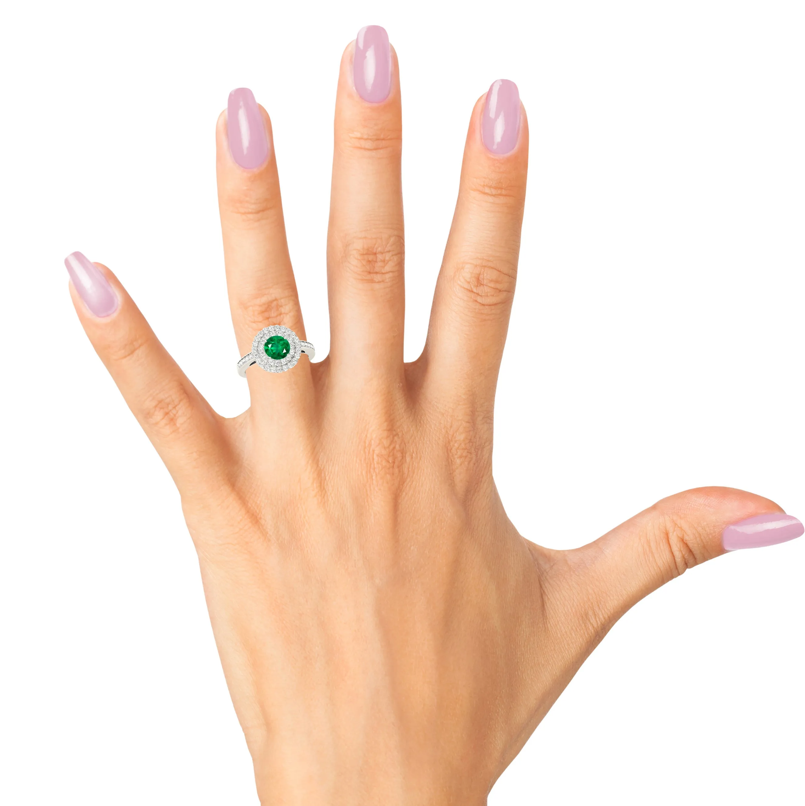 1.15 ct. Genuine Emerald Ring With Double Halo And Delicate Diamond Band