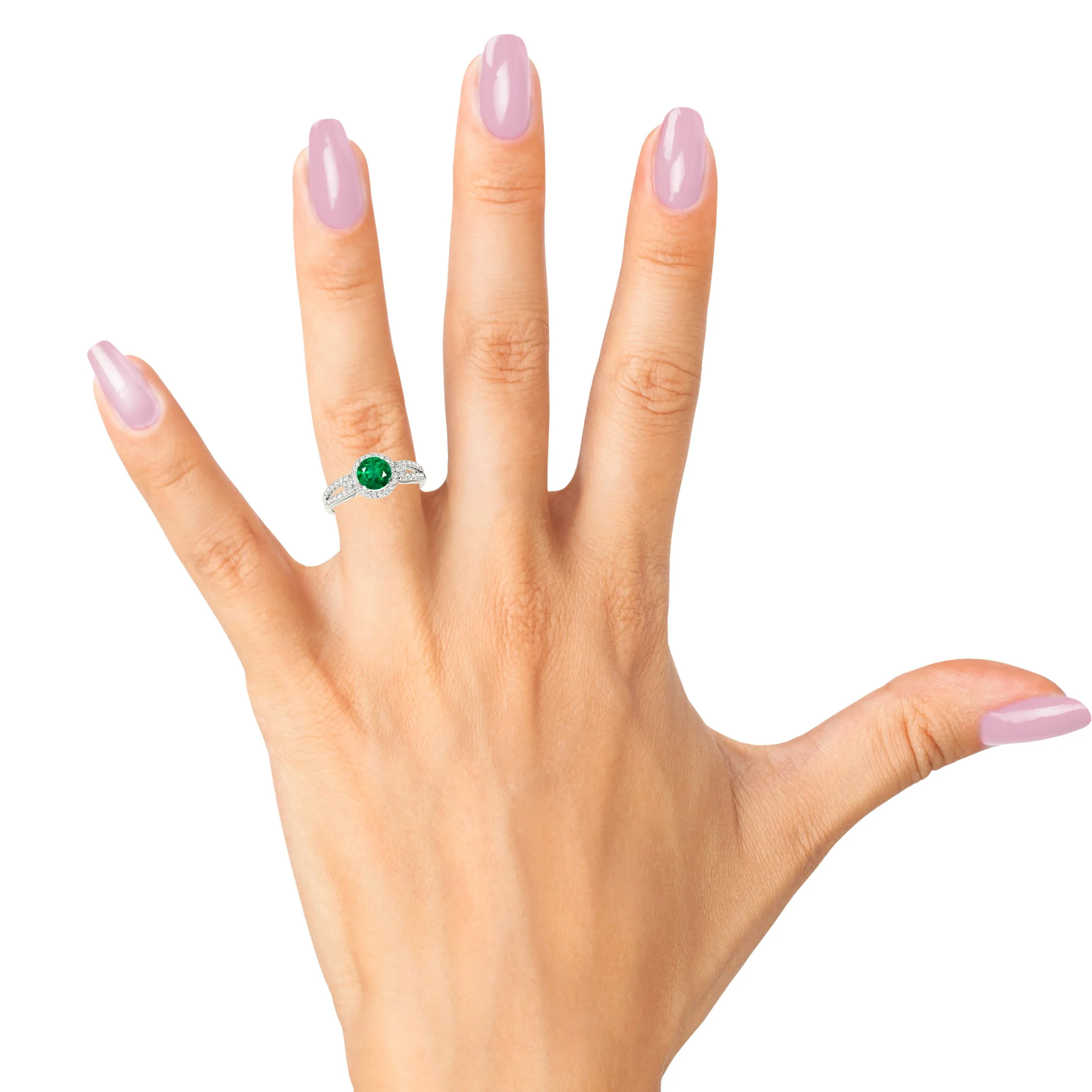 1.15 ct. Genuine Emerald Ring with Halo And Open Leaf Diamond Band