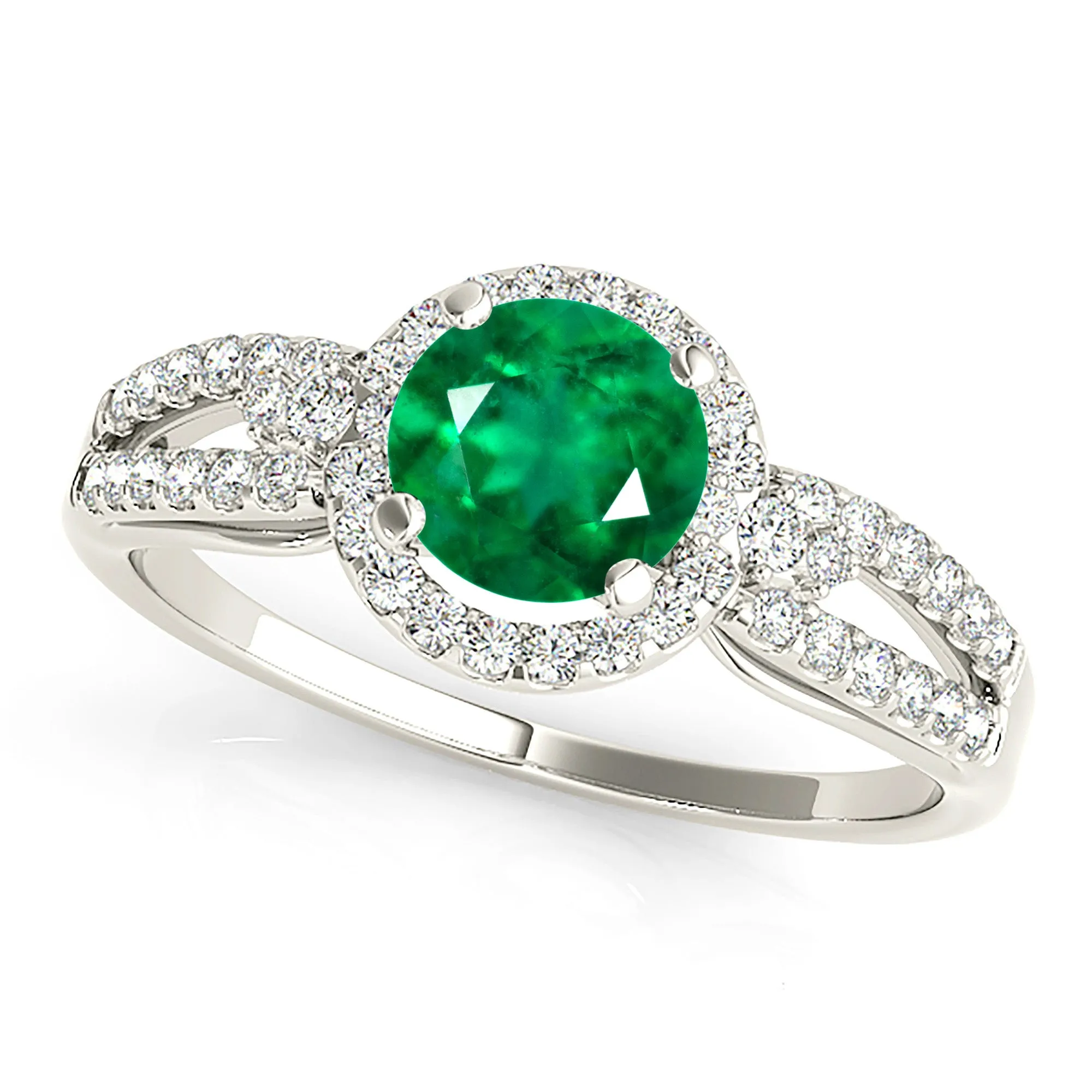 1.15 ct. Genuine Emerald Ring with Halo And Open Leaf Diamond Band