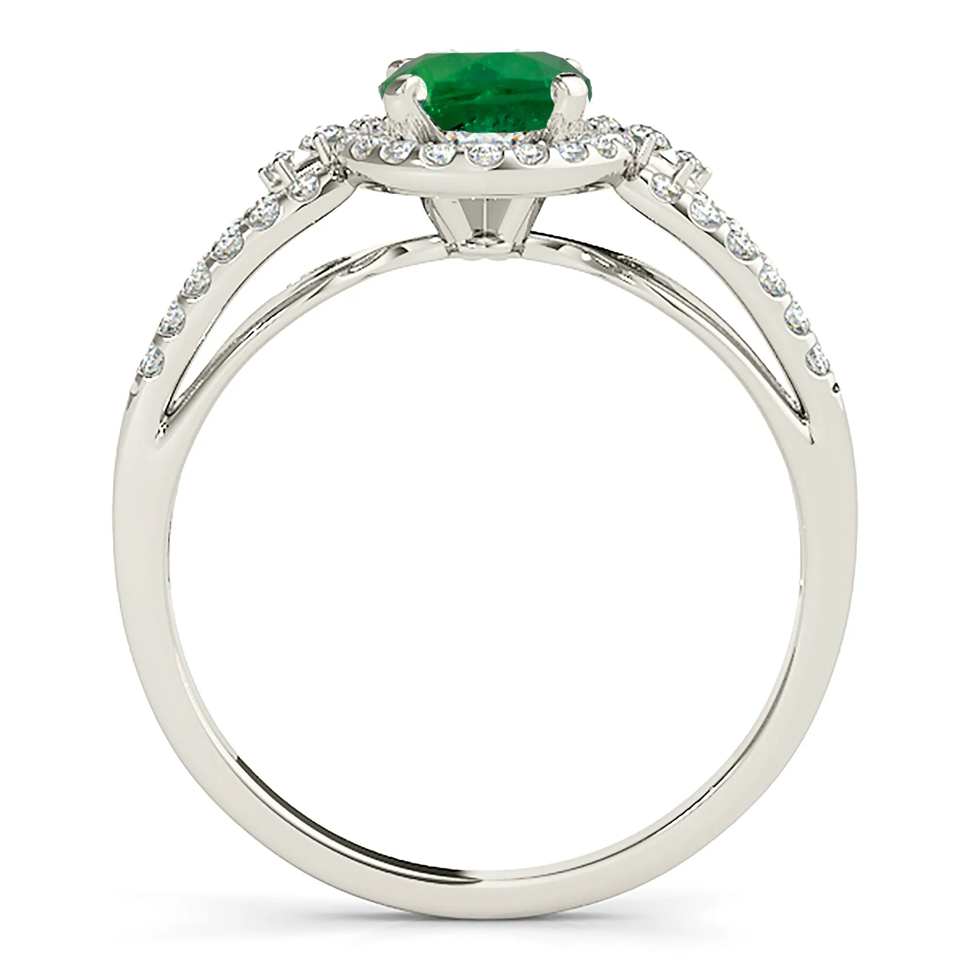 1.15 ct. Genuine Emerald Ring with Halo And Open Leaf Diamond Band