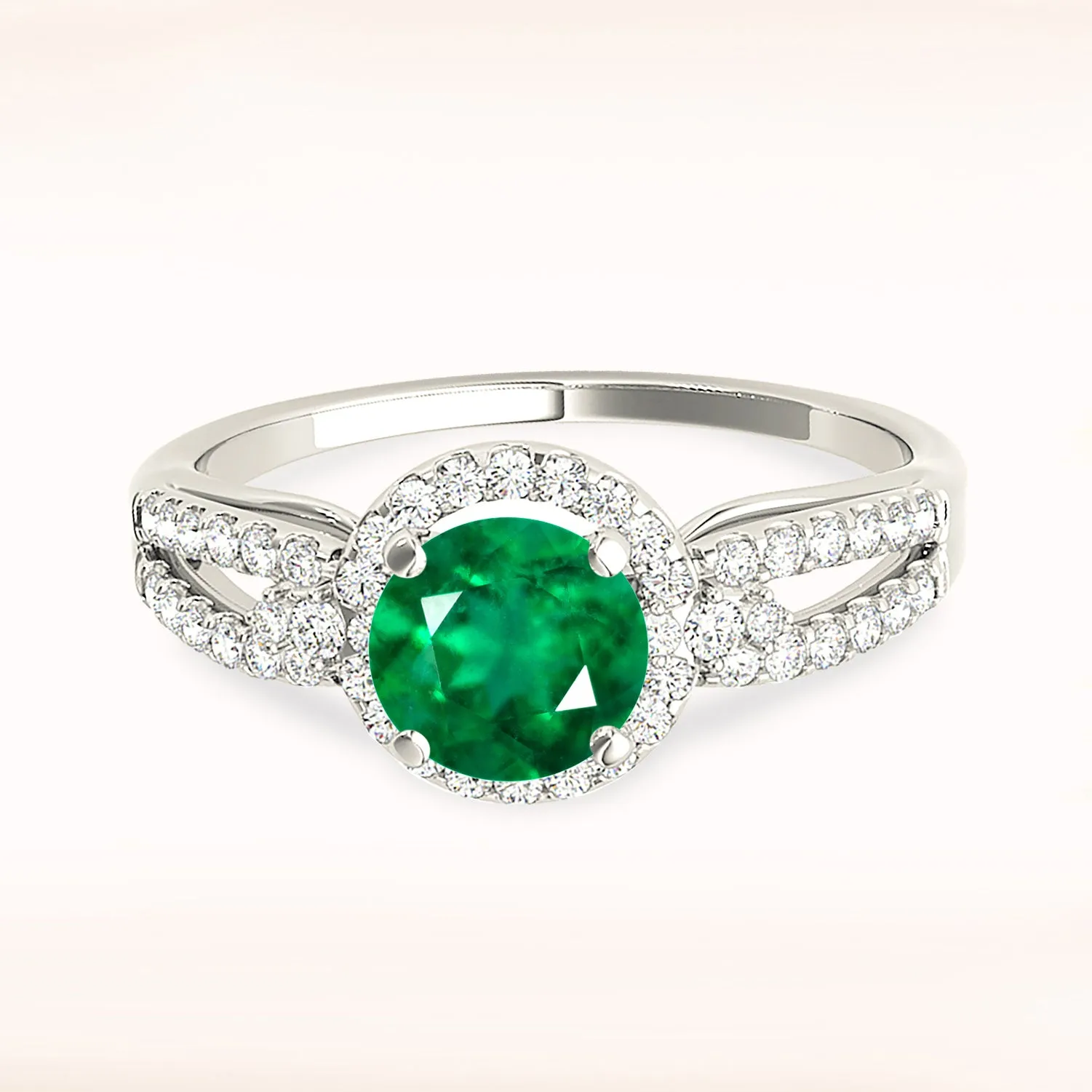 1.15 ct. Genuine Emerald Ring with Halo And Open Leaf Diamond Band