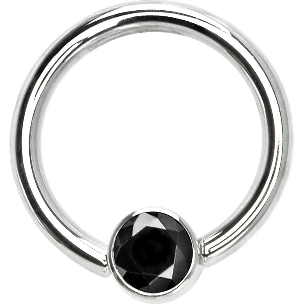 14 Gauge 3/8 Solid 14KT White Gold Black CZ Gem Captive Ring