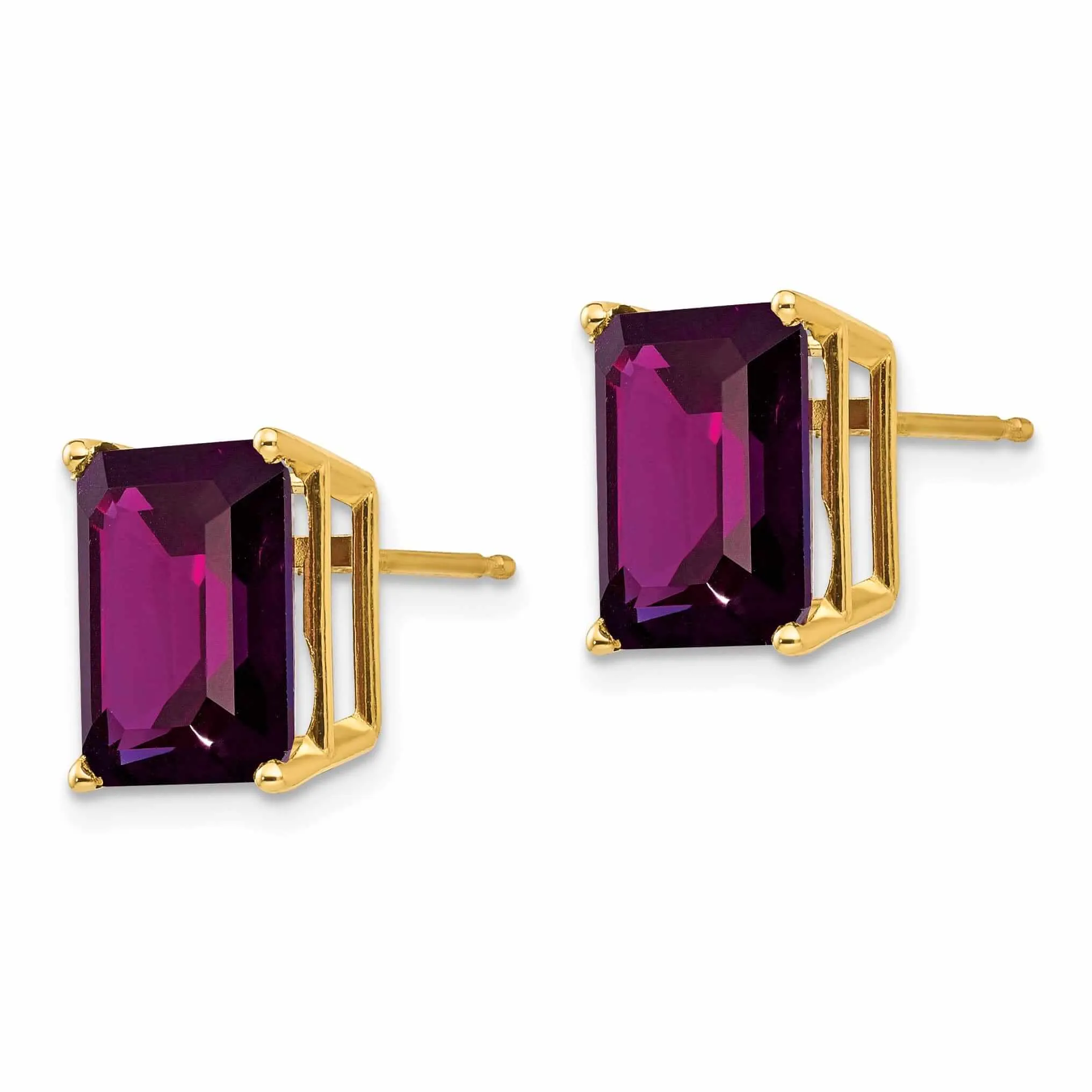 14k Gold Emerald Cut Rhodalite Garnet Earrings