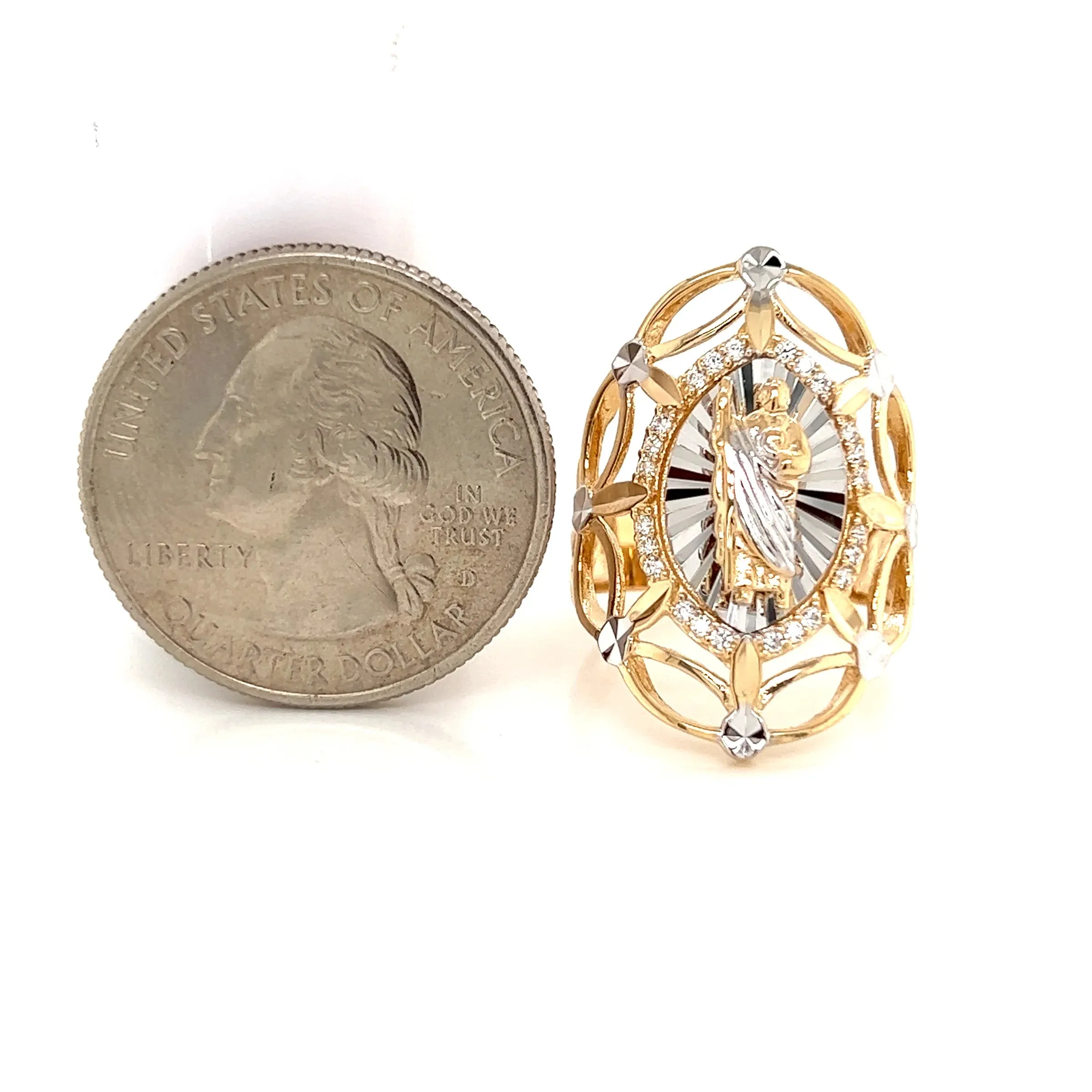 14K GOLD San Judas Ring CZ diamond