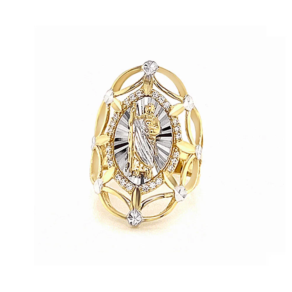 14K GOLD San Judas Ring CZ diamond