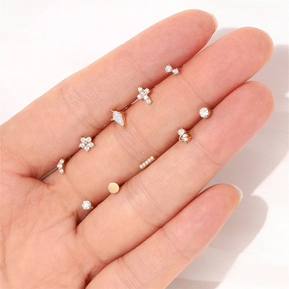 14k GOLD Solid Gold Double CZ Diamond Ball Back Earrings