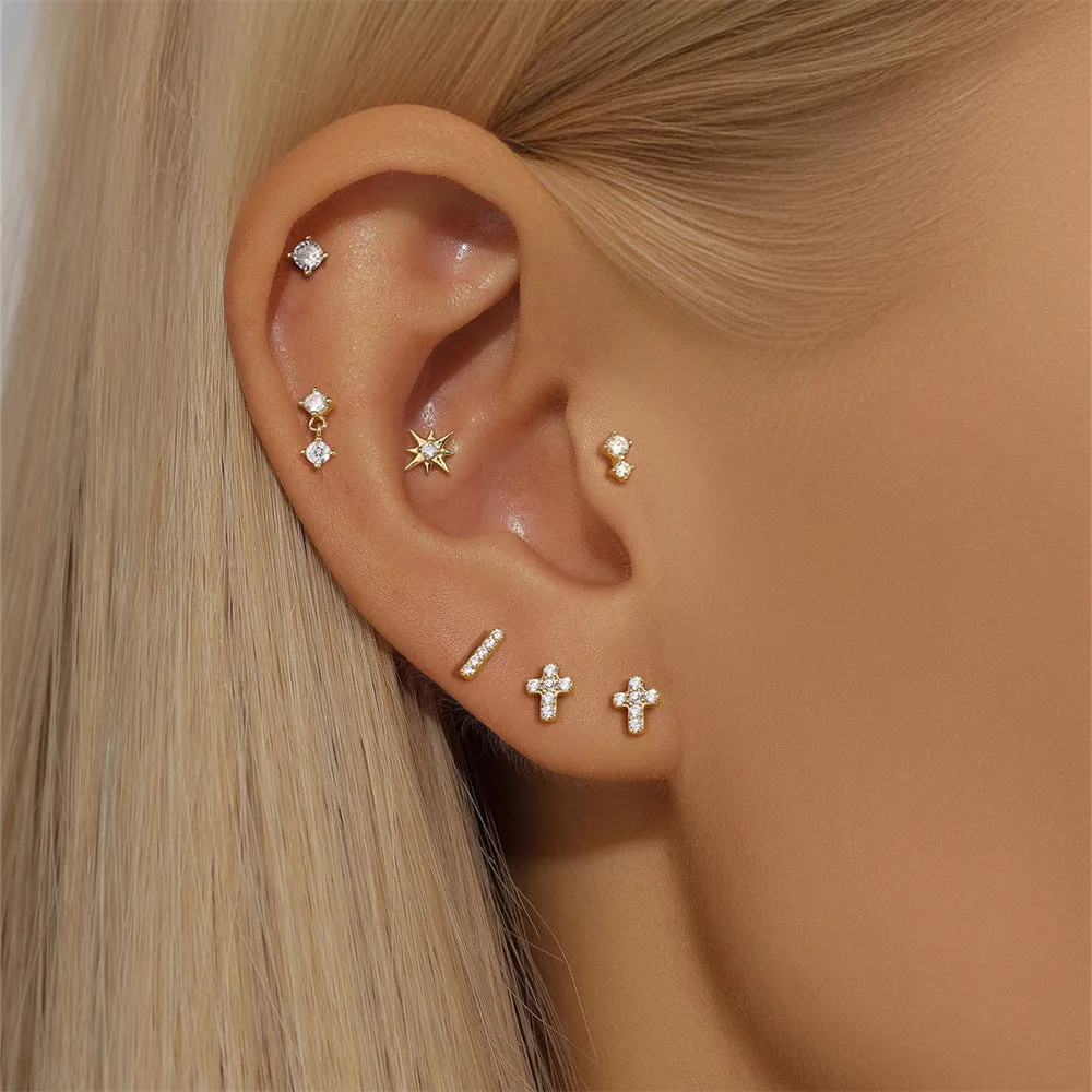 14k GOLD Solid Gold Double CZ Diamond Ball Back Earrings