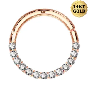 14K Rose Gold 18G Segment Septum Ring CZ Daith Earring