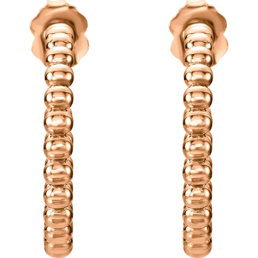 14k Rose Gold 21mm Beaded Hoop Earrings