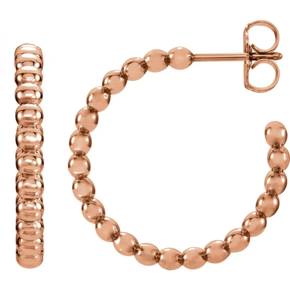 14k Rose Gold 21mm Beaded Hoop Earrings