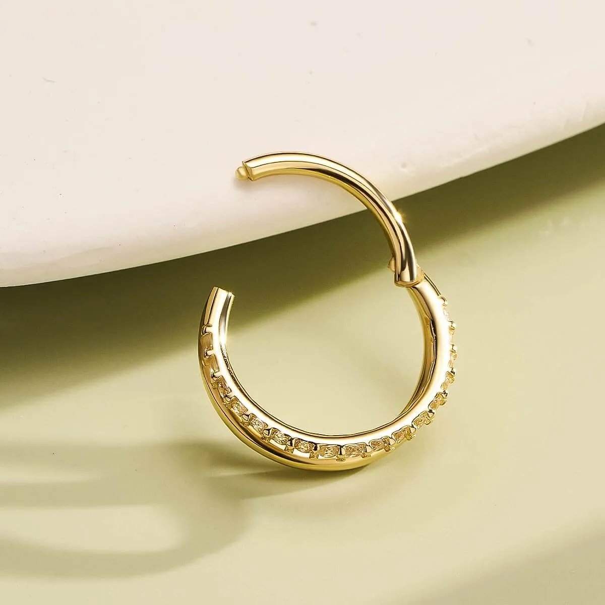 14K Solid Gold 16G Semi Gem Double Hoop Hinged Segment Ring