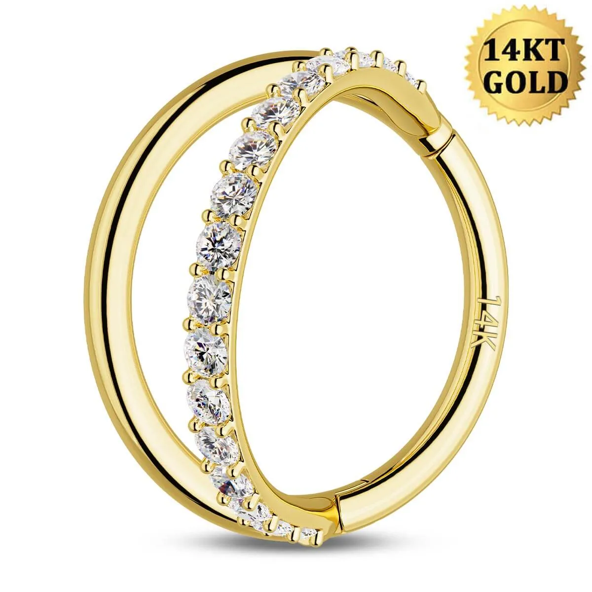 14K Solid Gold 16G Semi Gem Double Hoop Hinged Segment Ring