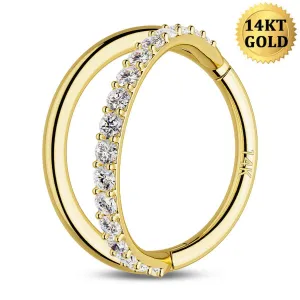 14K Solid Gold 16G Semi Gem Double Hoop Hinged Segment Ring