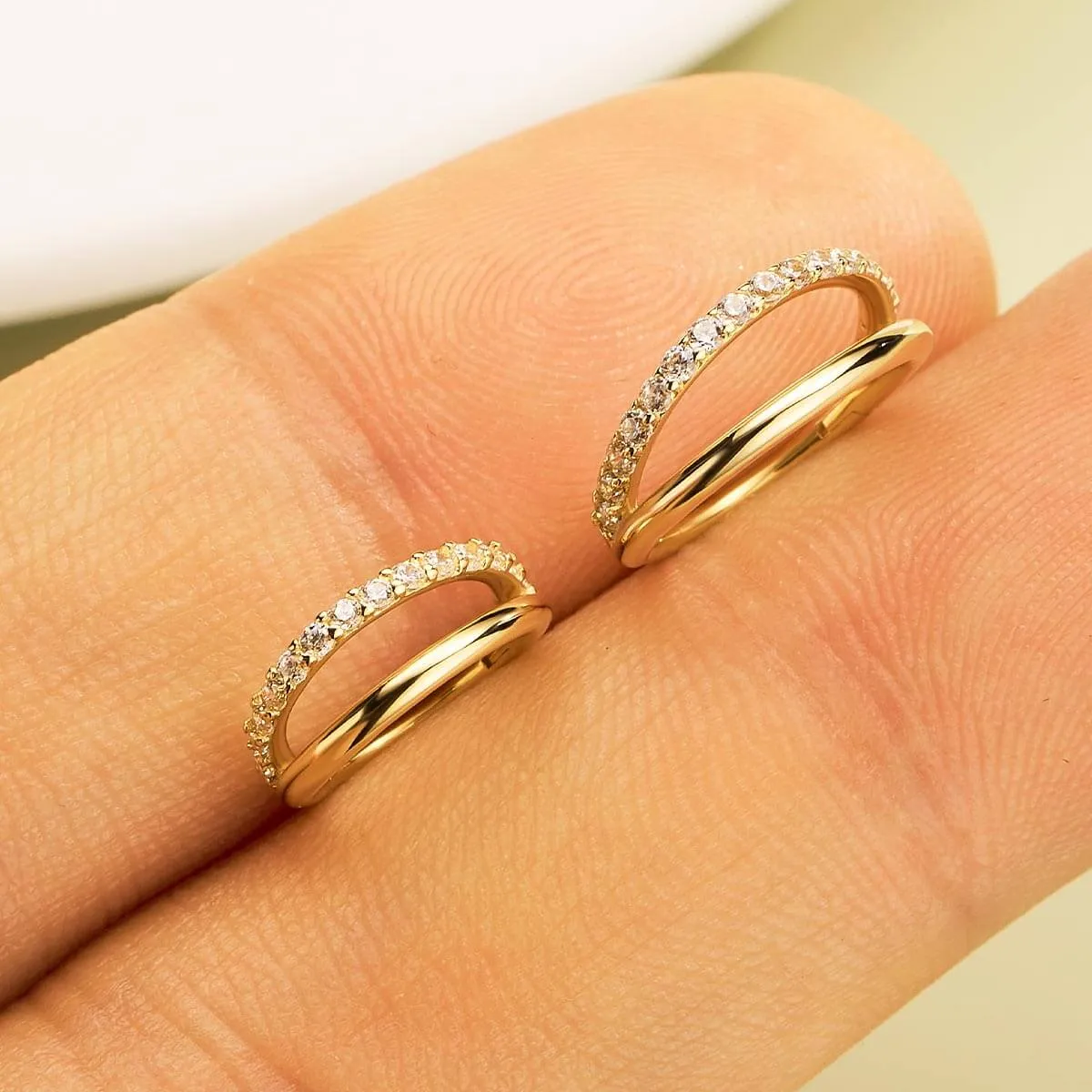 14K Solid Gold 16G Semi Gem Double Hoop Hinged Segment Ring