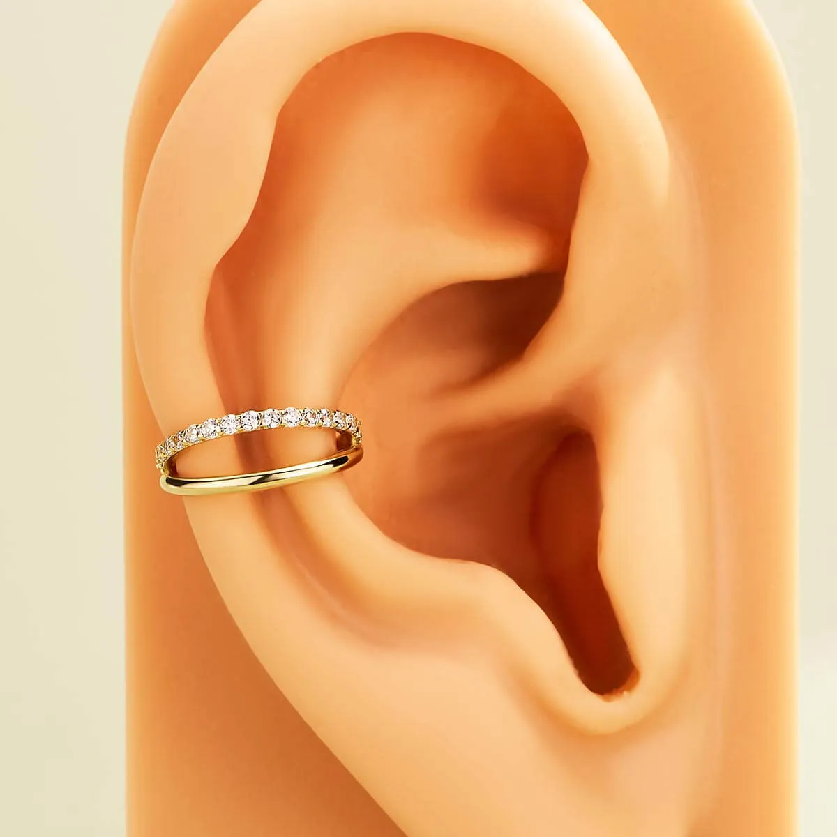 14K Solid Gold 16G Semi Gem Double Hoop Hinged Segment Ring