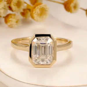 14k Solid Gold 3.0 Ct Emerald Cut Diamond Engagement Ring