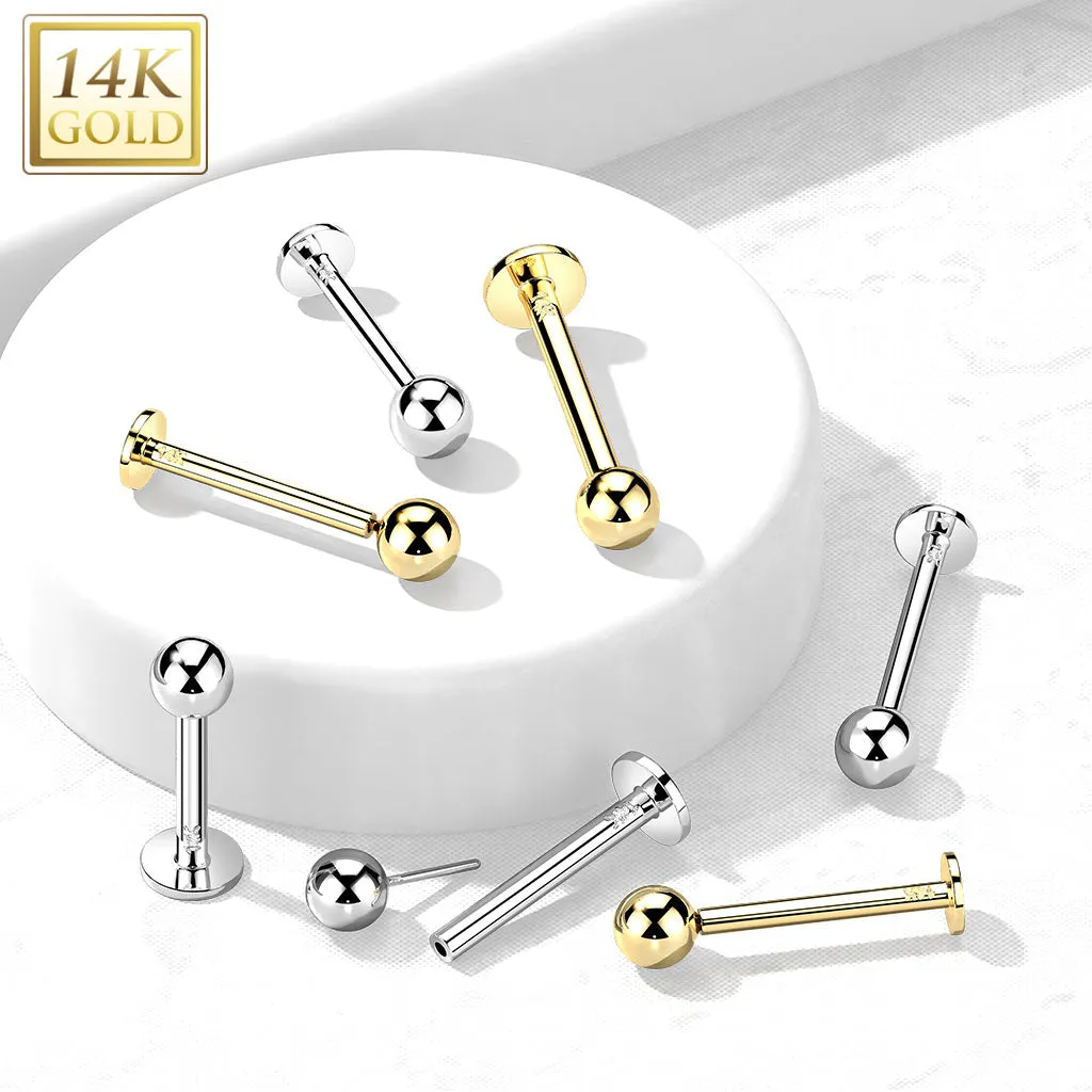 14K Solid Gold Ball Top Threadless Push-In Labret for Cartilage Monroe
