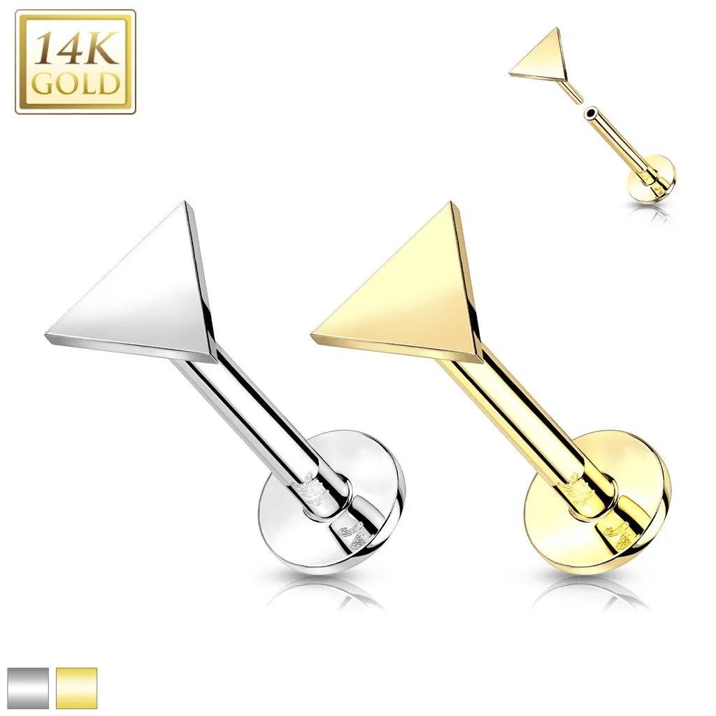 14K Solid Gold Flat Triangle Top Threadless Push-In Labret for Cartilage Monroe