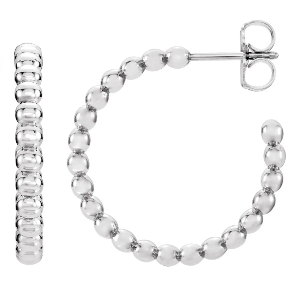 14k White Gold 17mm Beaded Hoop Earrings