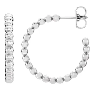 14k White Gold 17mm Beaded Hoop Earrings
