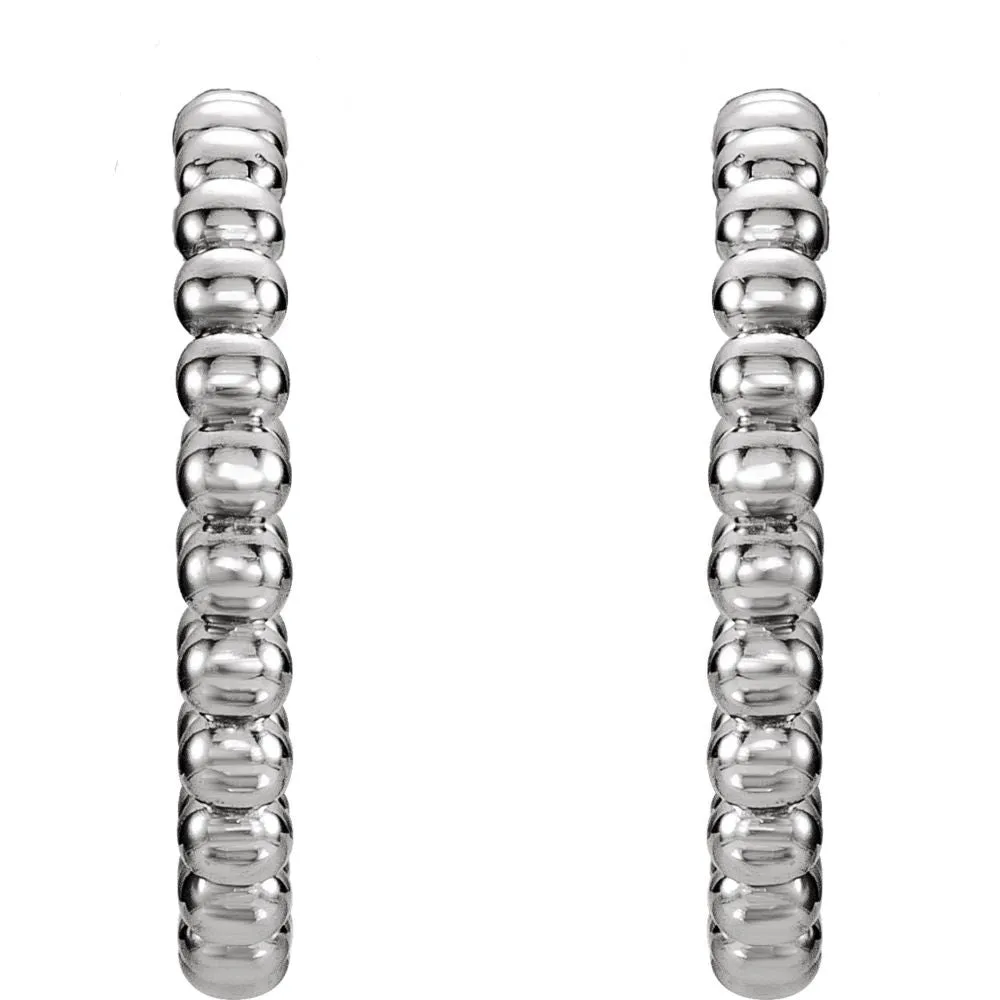 14k White Gold 17mm Beaded Hoop Earrings