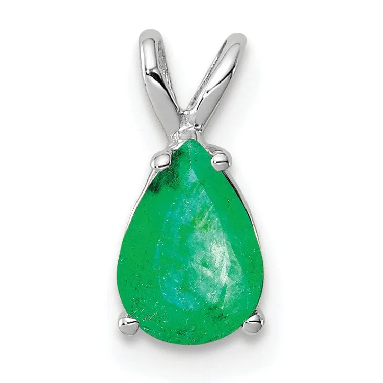 14k White Gold Emerald Pendant