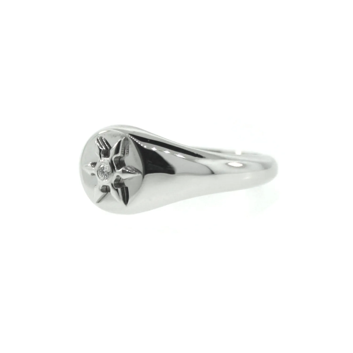 14k White Gold Ninja Star Diamond Signet Ring for Women