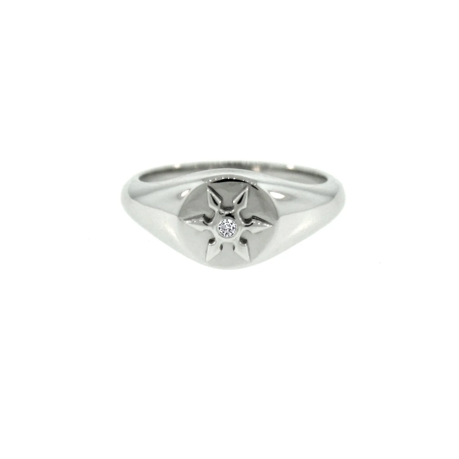 14k White Gold Ninja Star Diamond Signet Ring for Women