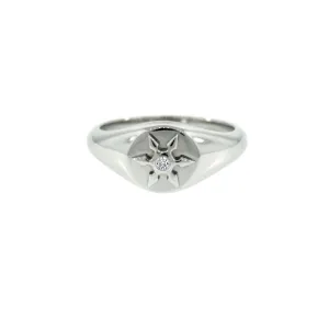 14k White Gold Ninja Star Diamond Signet Ring for Women
