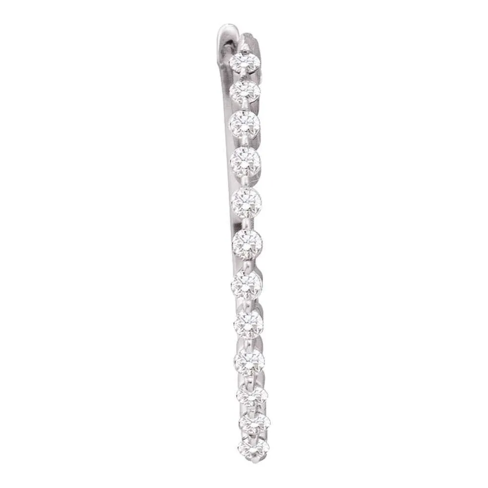 14k White Gold Round Diamond Classic Pave-set Hoop Earrings 1/2 Cttw