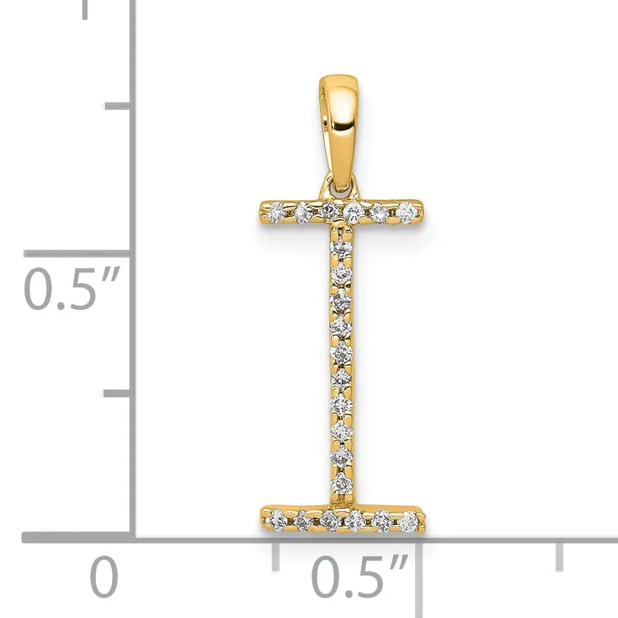 14K Yellow Gold Diamond 0.088-CT Block Letter I Initial Charm Pendant