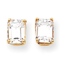 14k Yellow Gold Emerald Cut Cubic Zirconia Earring