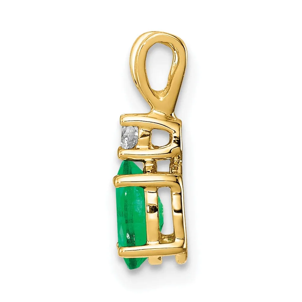 14k Yellow Gold Oval Emerald Diamond Pendant
