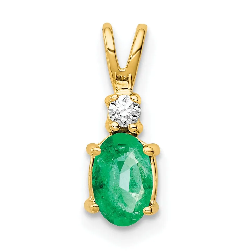 14k Yellow Gold Oval Emerald Diamond Pendant