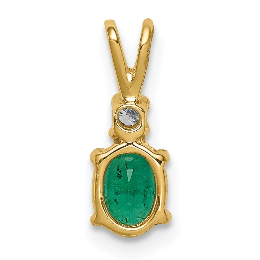 14k Yellow Gold Oval Emerald Diamond Pendant