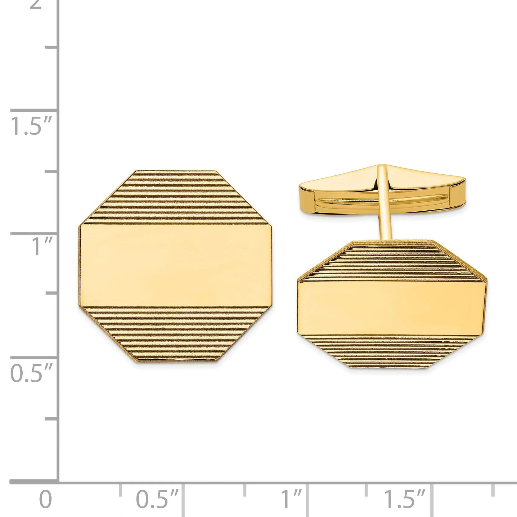 14k Yellow Gold Solid Octagon Design Cuff Links
