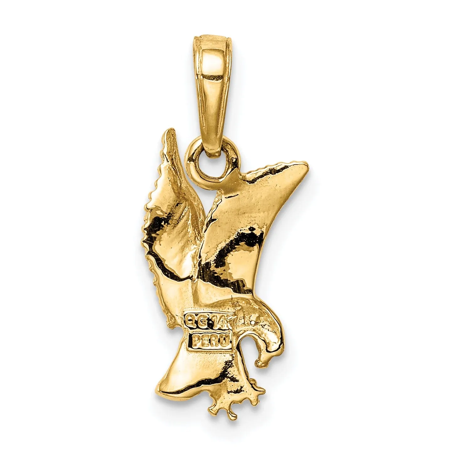 14k Yellow Gold Solid Texture Polished Finish Mens Eagle Pendant