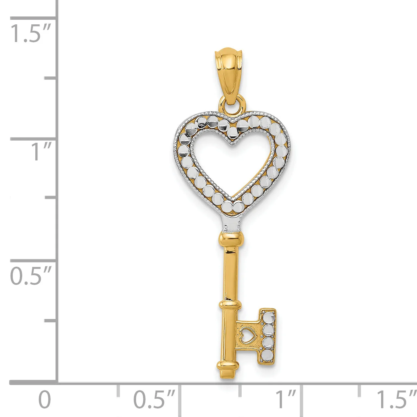 14k Yellow Gold White Rhodium Polished Heart Key Charm