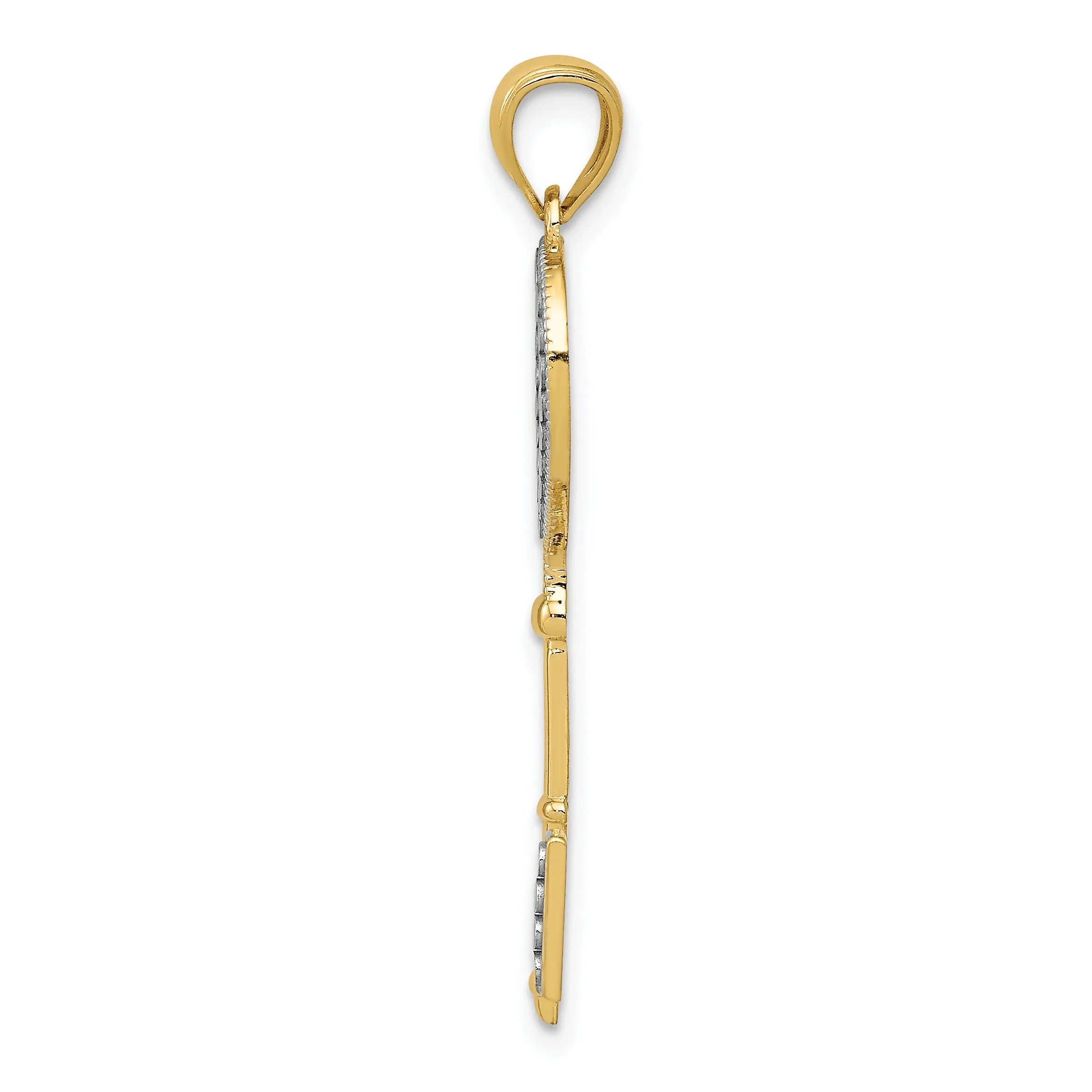 14k Yellow Gold White Rhodium Polished Heart Key Charm