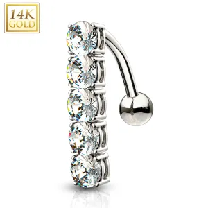 14kt Solid White Gold Cubic Zirconia Quintet Top Mount Belly Ring